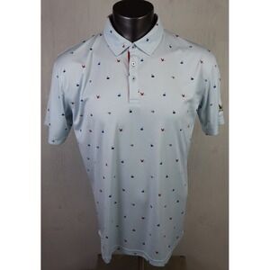 Mens Swannies Golf Polo Shirt Blue All Over Size L Short Sleeve Embroidered Logo